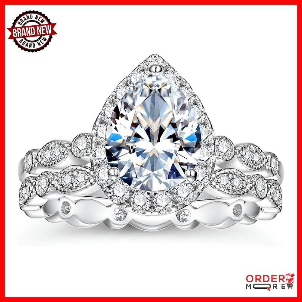 Sterling Silver Moissanite Bridal Ring Set Size 4-11 Hypoallergenic